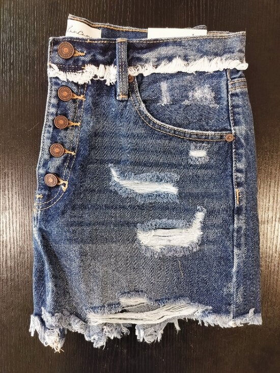 KanCan High Rise Distressed Denim Shorts Button Fly Frayed Hem Size 27 * - Picture 5 of 9